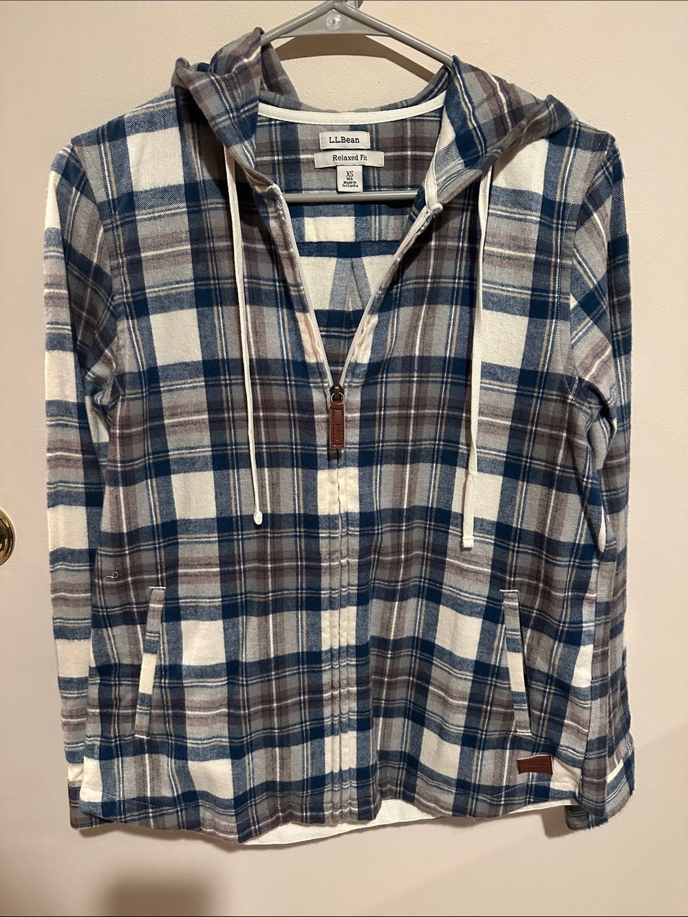 L.L.Bean Scotch Plaid Flannel Shirt, Relaxed Zip Hoodie Zip Hoodie Blue & Cream